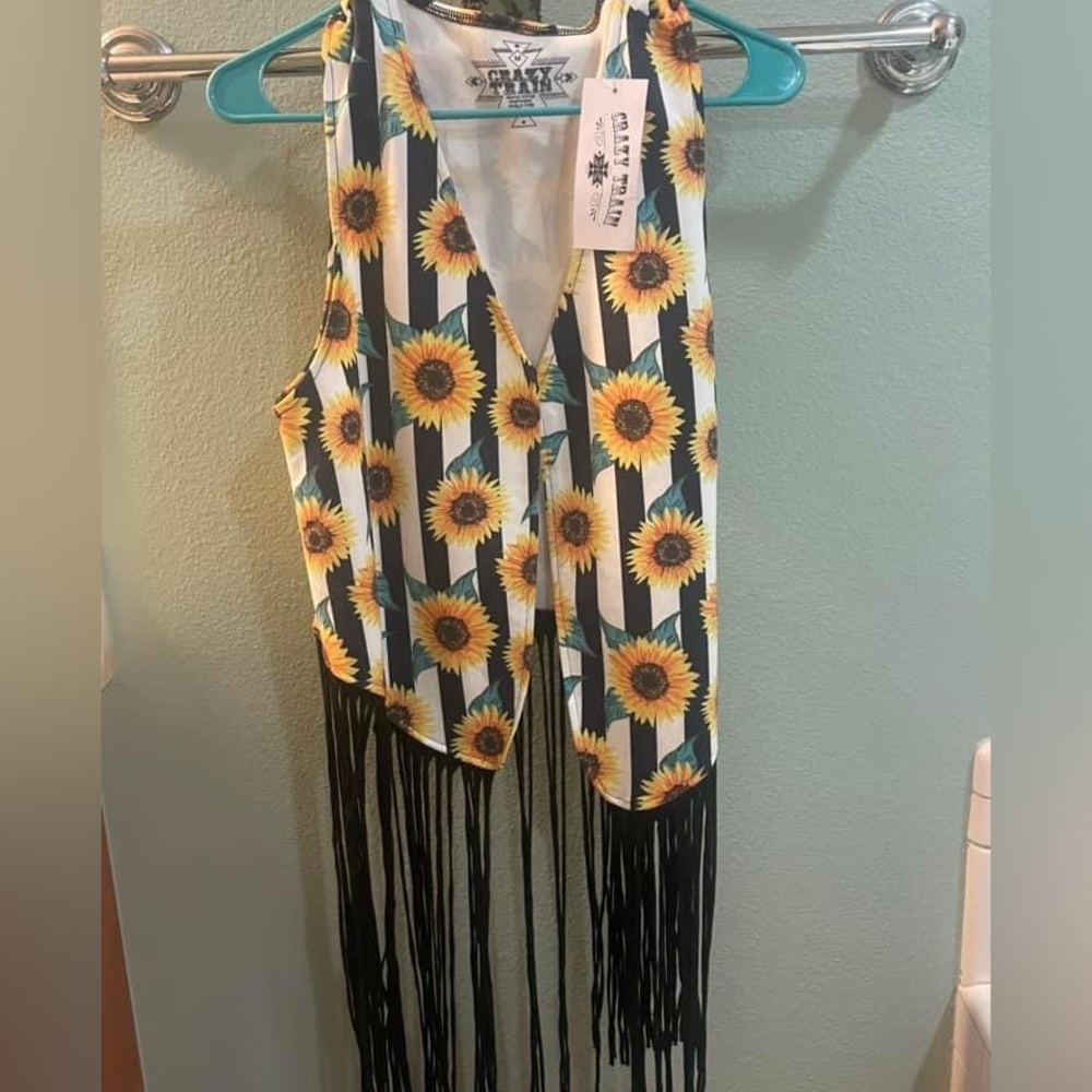 Crazy Train sunflower with fringe vest